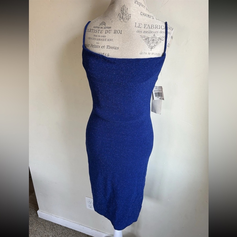 Vintage Y2K City Triangles Blue Glitter Midi Dress M Whimsigoth Fairy USA NWT - Picture 3 of 14